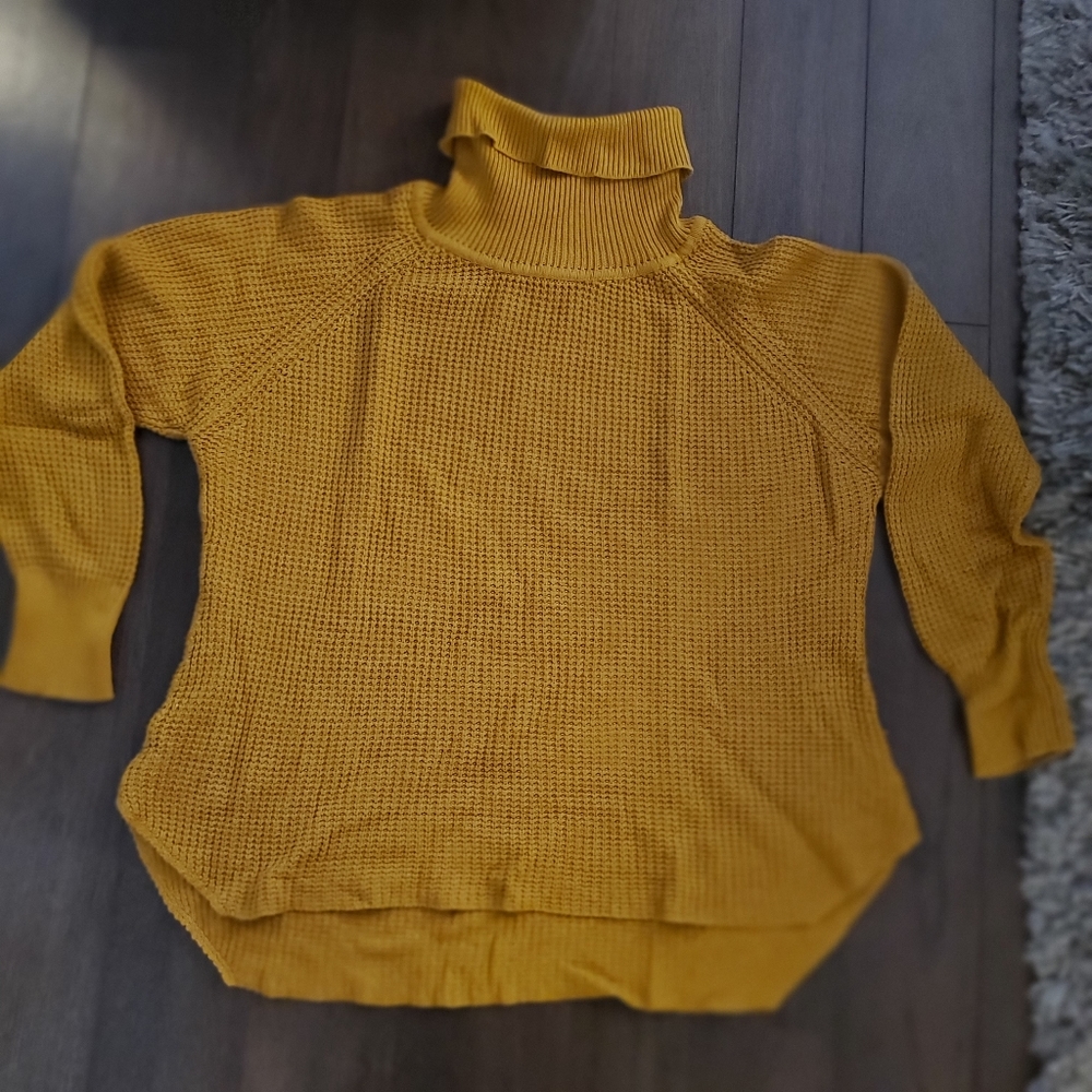 Seven Sisters Cable Knit Cowl/Turtle Neck Sweater - Mustard Yellow